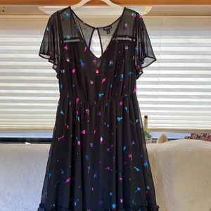 Torrid, witchy, sheer black midi dress